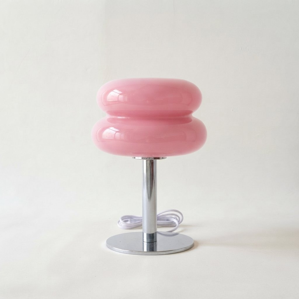 Retro Glass Table Lamp with Chrome Base — Pink