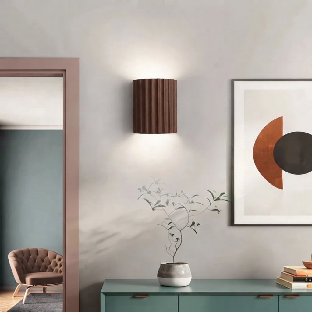 Ribbed Resin LED Wall Light, 7W Warm Glow — Brown