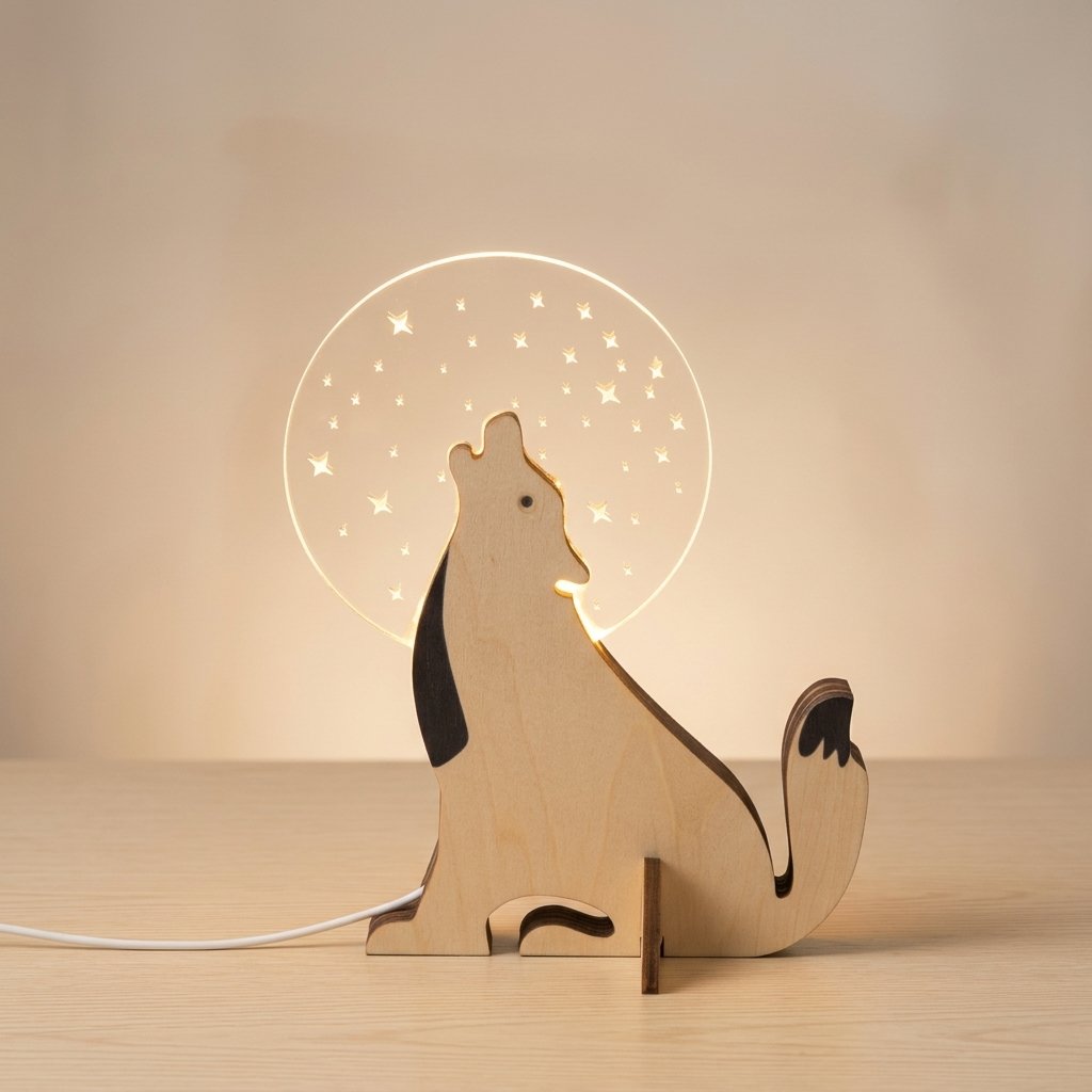 Wooden Animal LED Table Lamp, Sculptural Nordic Design — Sirius 20cm×16 cm / 7.9" × 6.3"