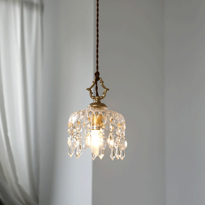 Vintage Copper Crystal Pendant Light E14 LED
