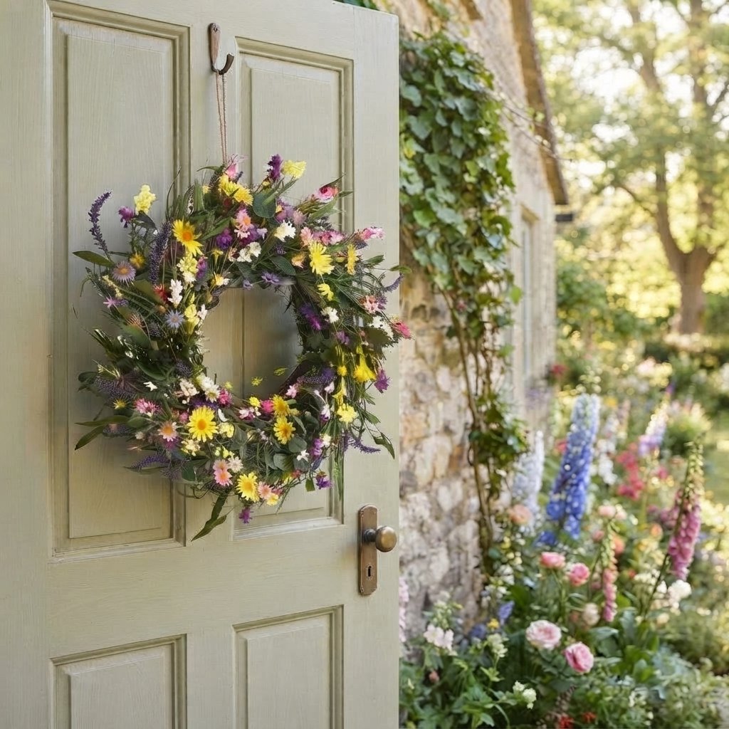 Artificial Wildflower Wreath for Door or Table, 45–55 cm — Style 5