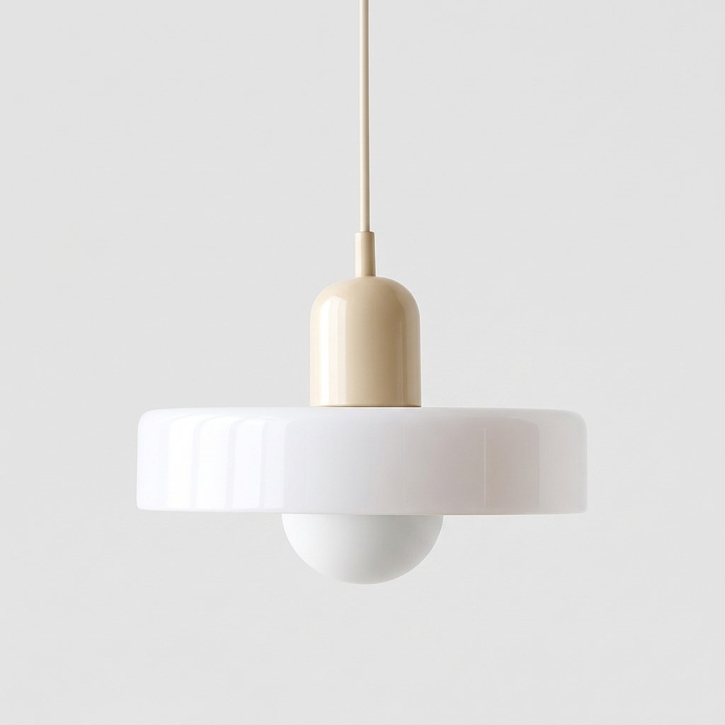 Bauhaus Glass Ring Pendant Light, Adjustable Height — Beige
