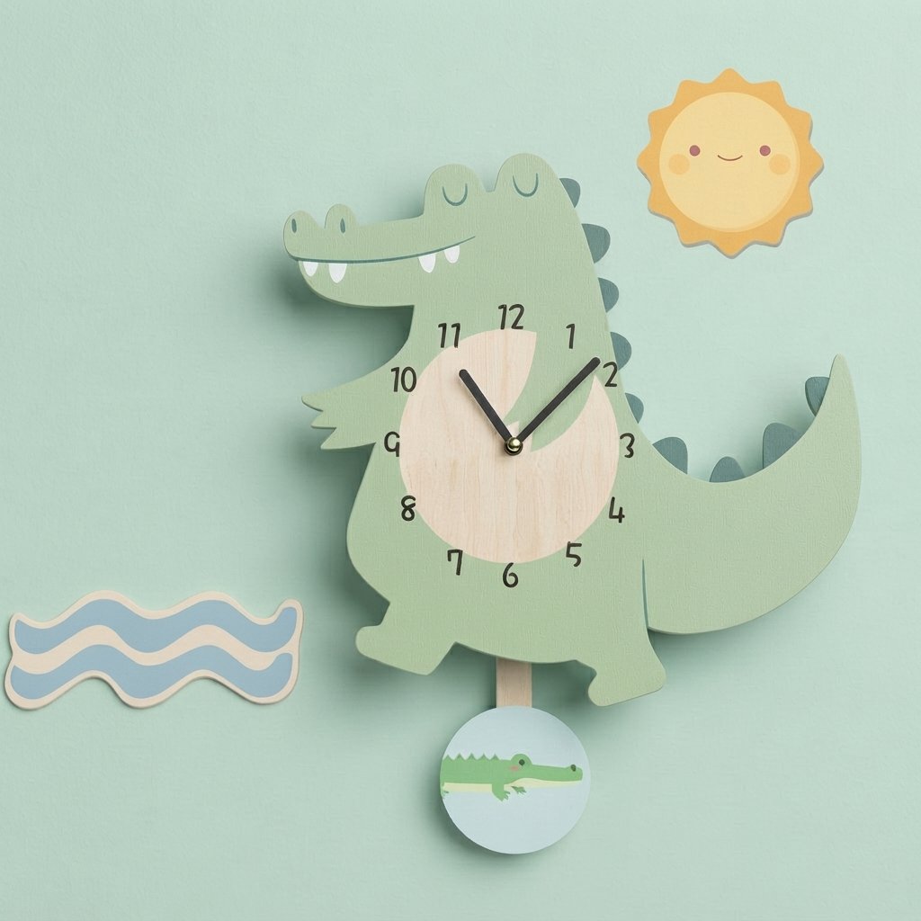 Children's Pendulum Wall Clock with Animal Design — Dino