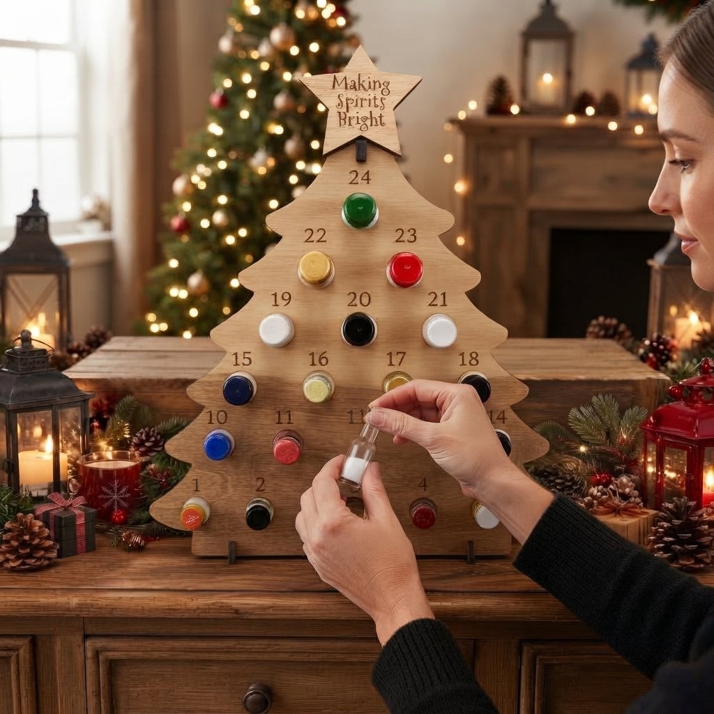 Christmas Tree Advent Calendar with 24 Mini Bottle Slots — Beige