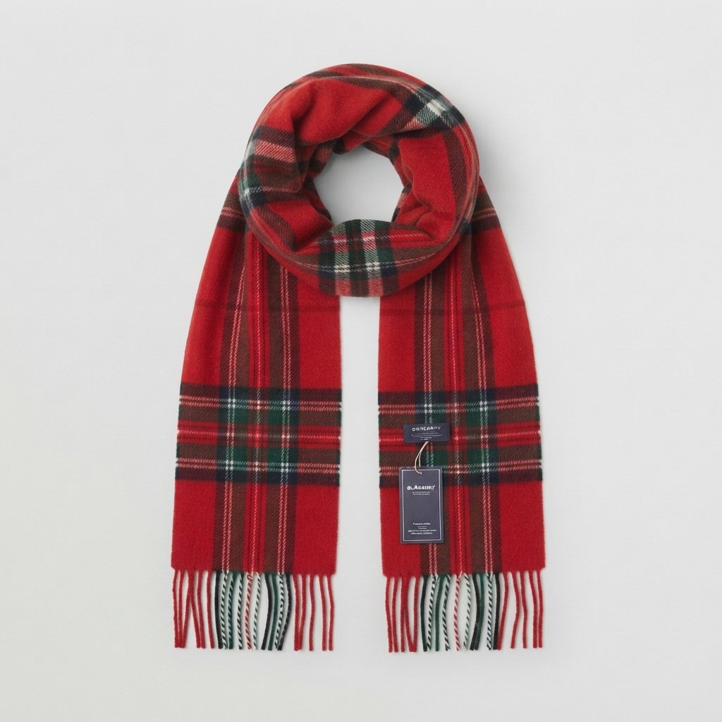 Classic Check Scarf with Fringe, Wool-Feel Wrap — Red