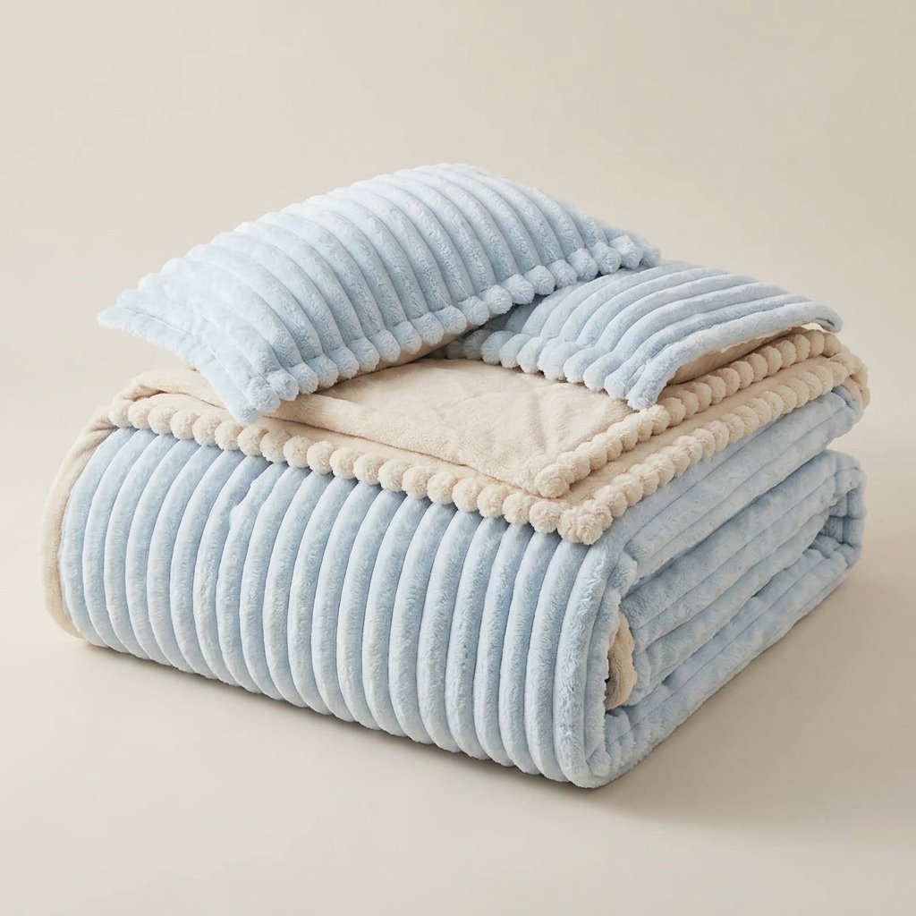 Faux Fur Fleece Blanket, Dual-Sided Plush Throw — Light Blue