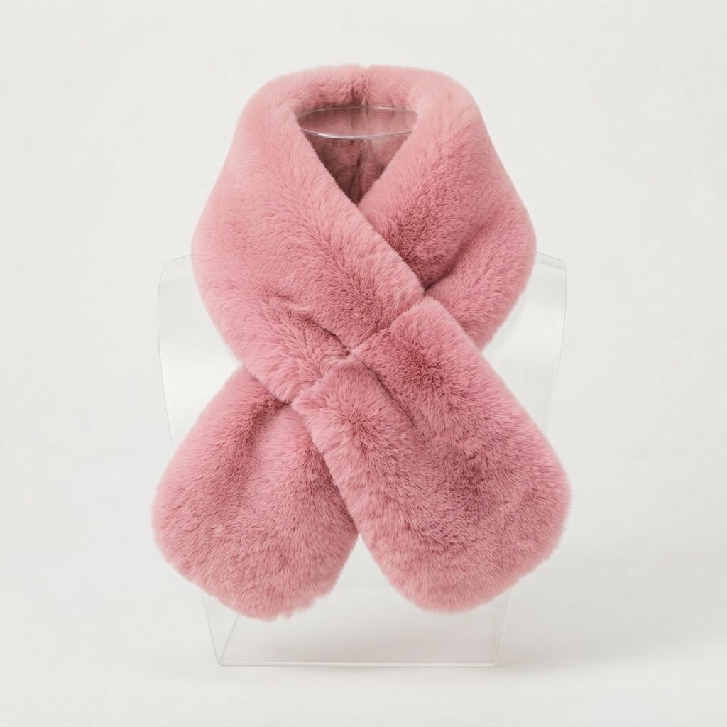 Faux Rabbit Fur Collar Scarf – Plush Knit-Backed — Pink