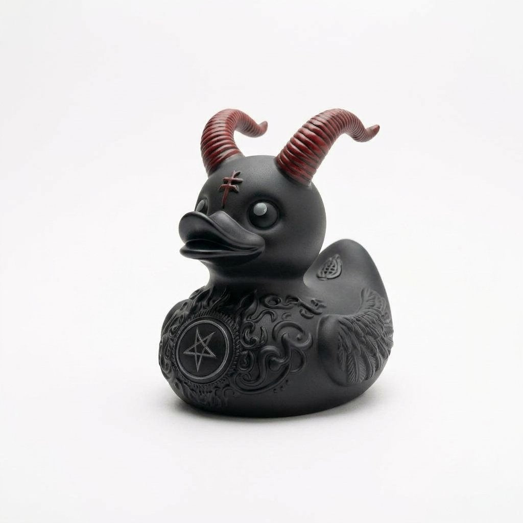 Goth Rubber Duck Decoration with Studded Collar, Chains and Moulded Details – Gothic and Punk Character Variants — E
