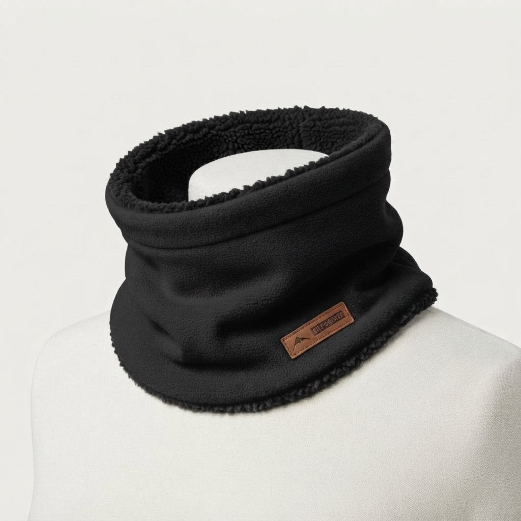 Knitted Neck Warmer with Plush Fleece Lining — Black