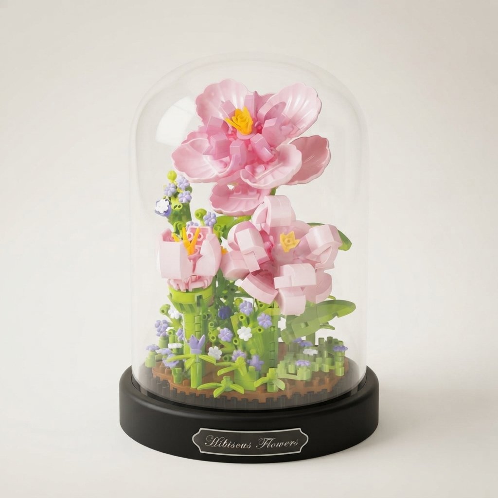 Micro Flower Building Block Set with Display Dome — Hibiscus Flower - 543 pieces