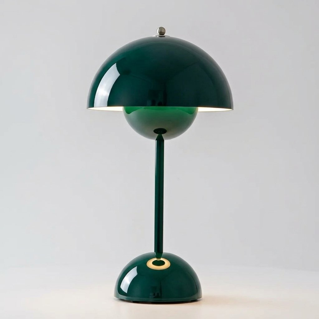 Mushroom Dome Table Lamp with Rounded Base — Green