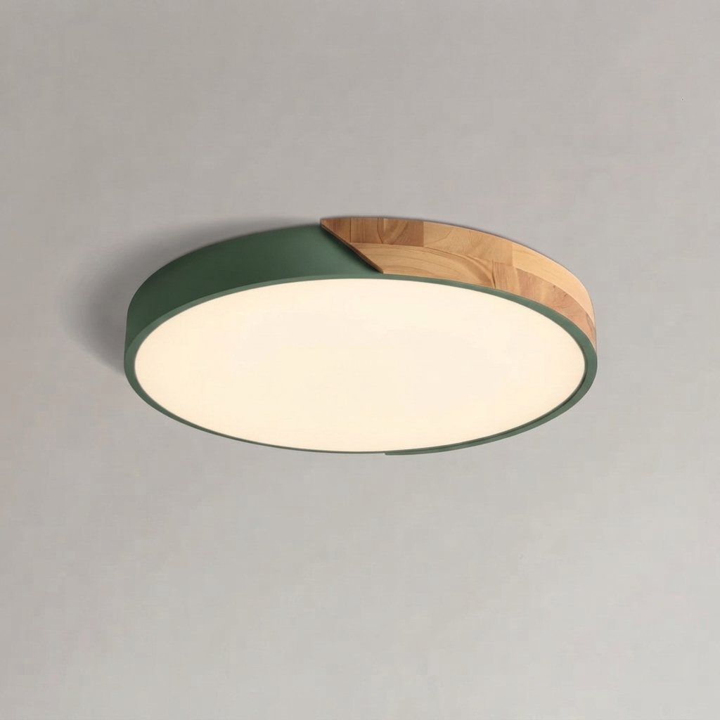 Nordic Wood & Metal LED Flush Ceiling Light — Green