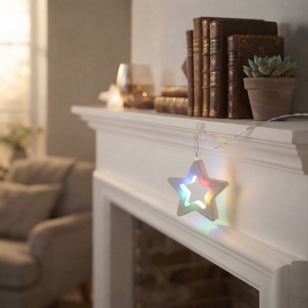 Paper Star LED Fairy Lights, Warm White, Indoor — Multi-Colour Five-Pointed Star