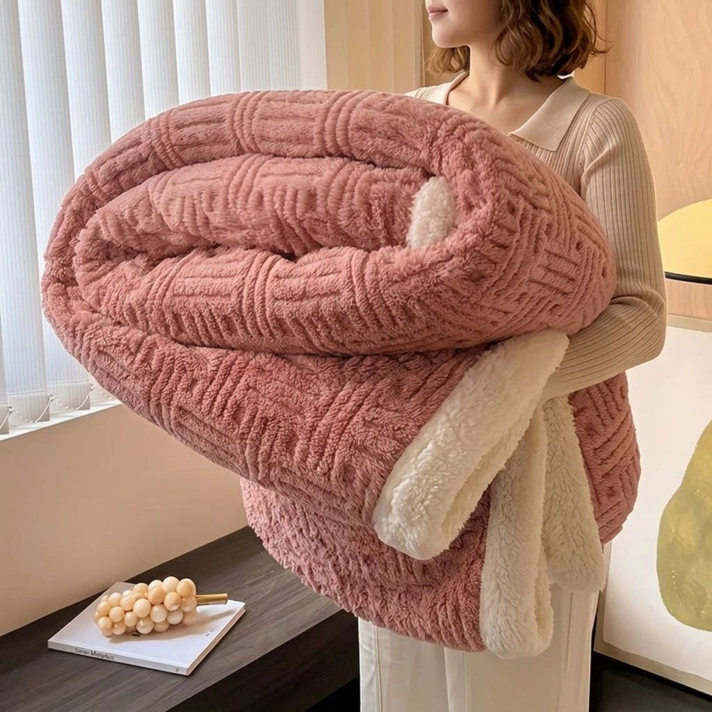 Plush Velvet Throw Blanket – Double-Sided Soft Fleece — Peach Pink