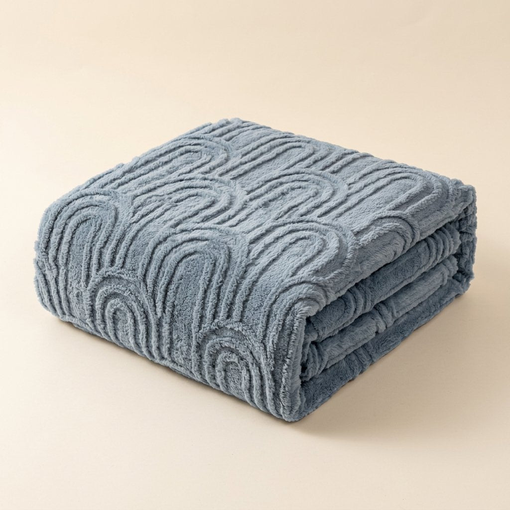 Plush Velvet Throw Blanket with Arch Emboss Pattern — Roman Mist Blue