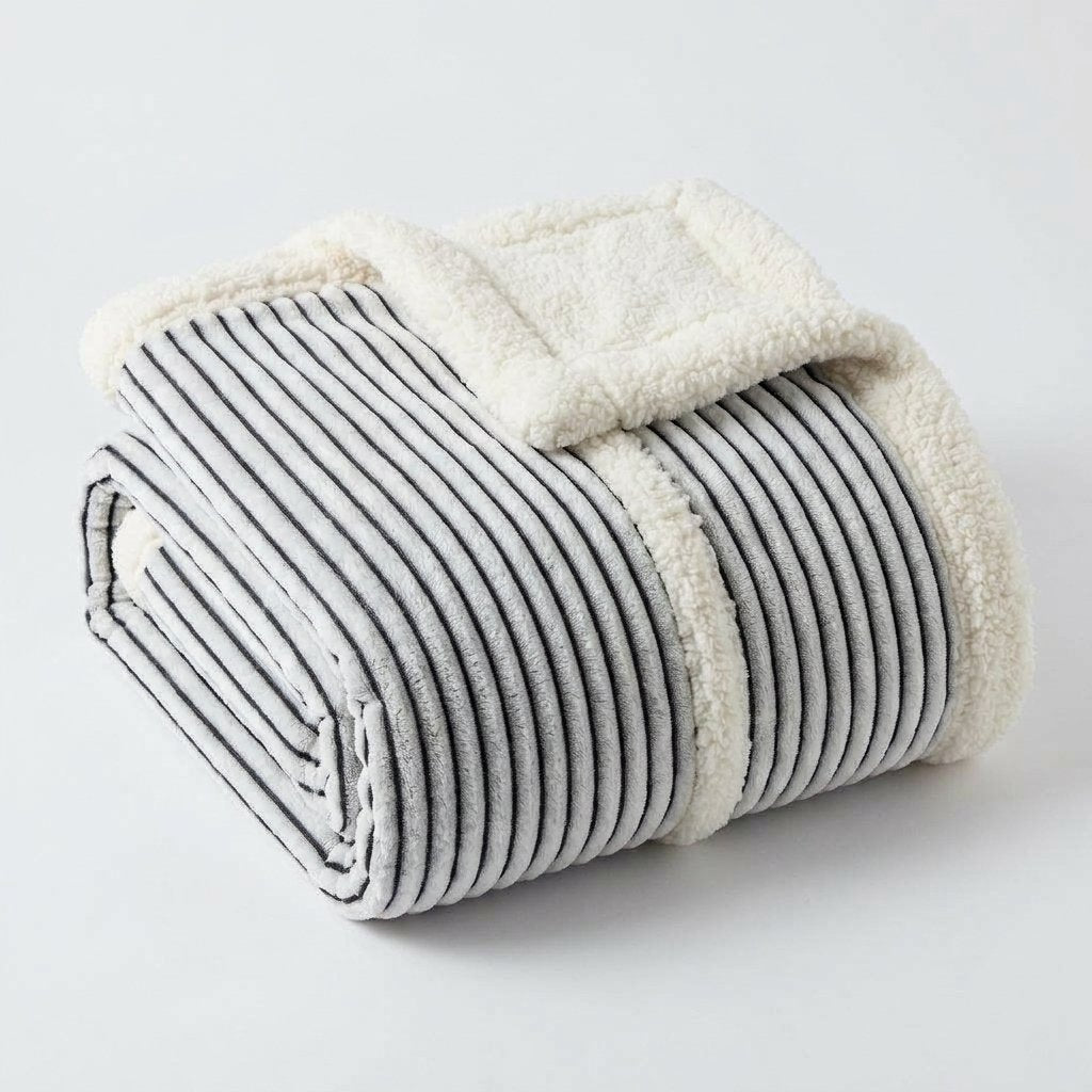 Striped Sherpa Throw Blanket, Soft Double-Sided Fleece — Onyx Stripes