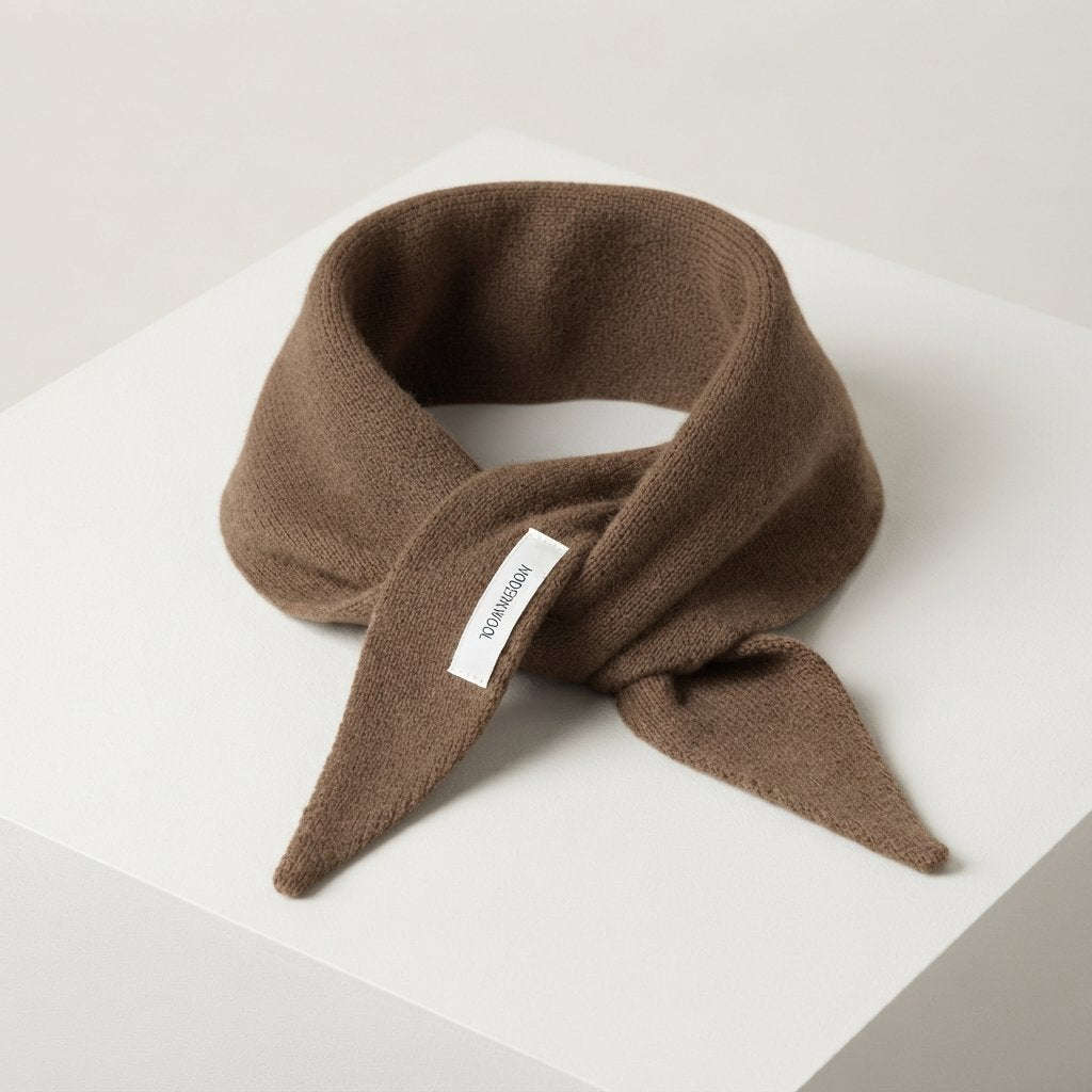 Wool Knit Triangular Scarf – Lightweight & Versatile — Brown