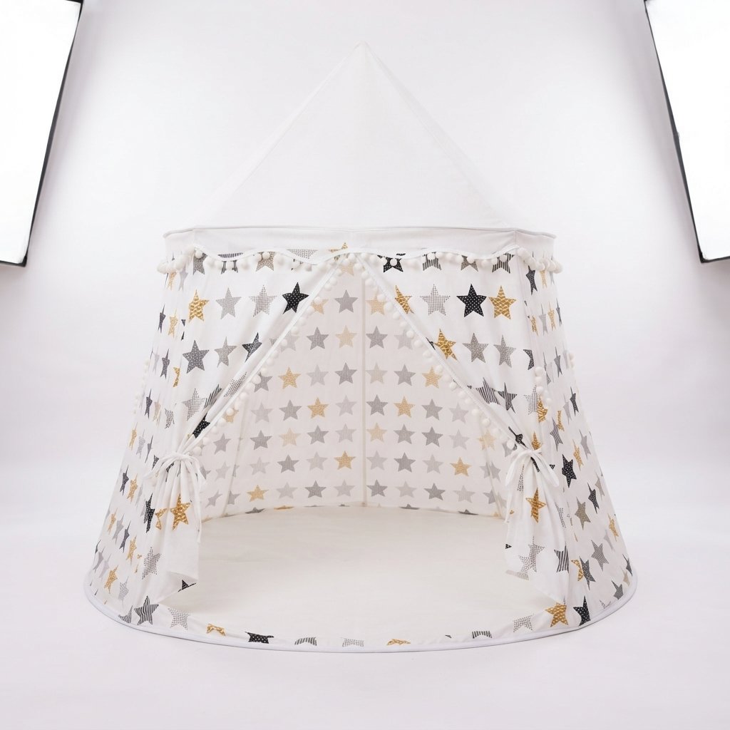 Children's Indoor Play Tent with Pom-Pom Detail — Stars