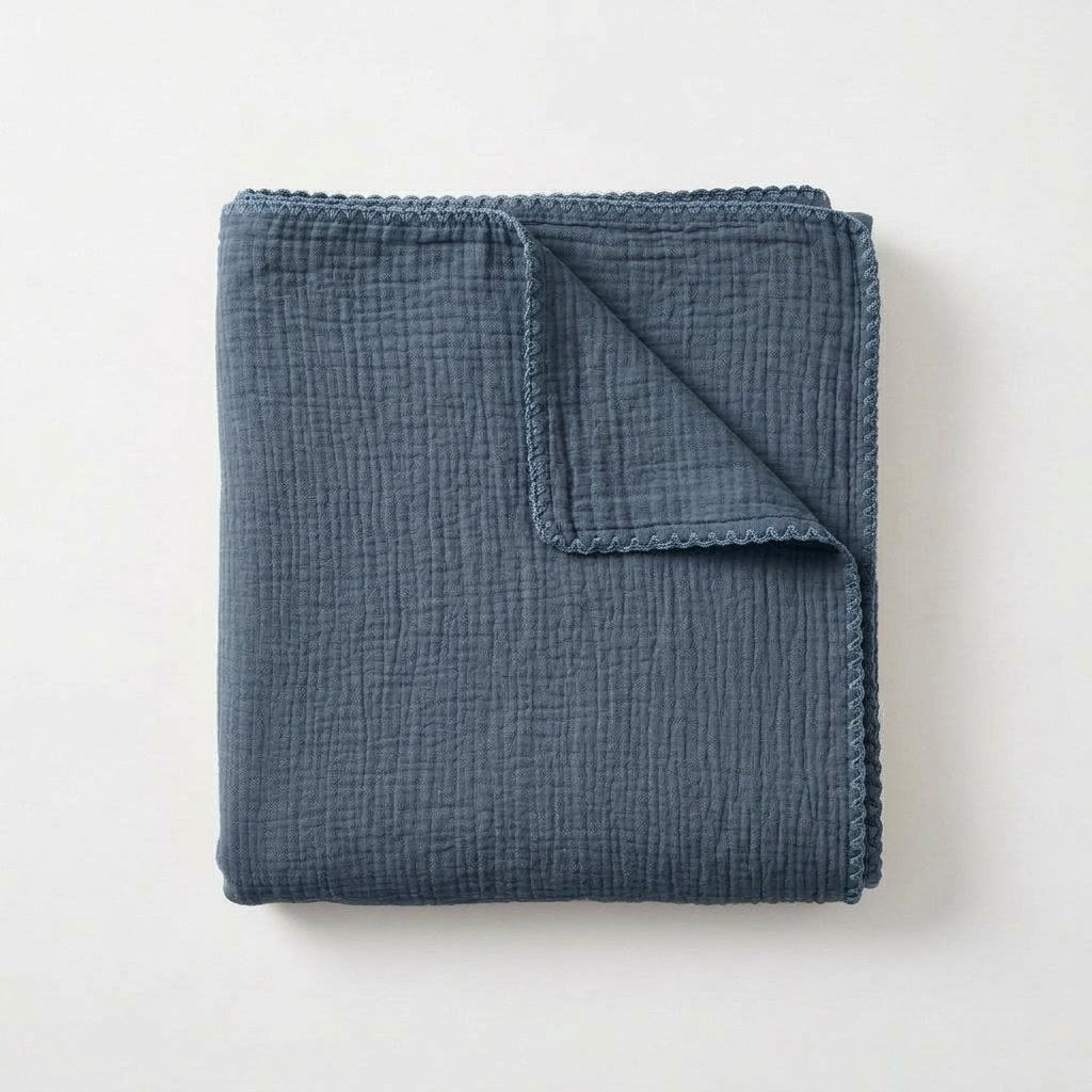 Cotton Muslin Throw Blanket – Lightweight, Breathable — Misty Ocean