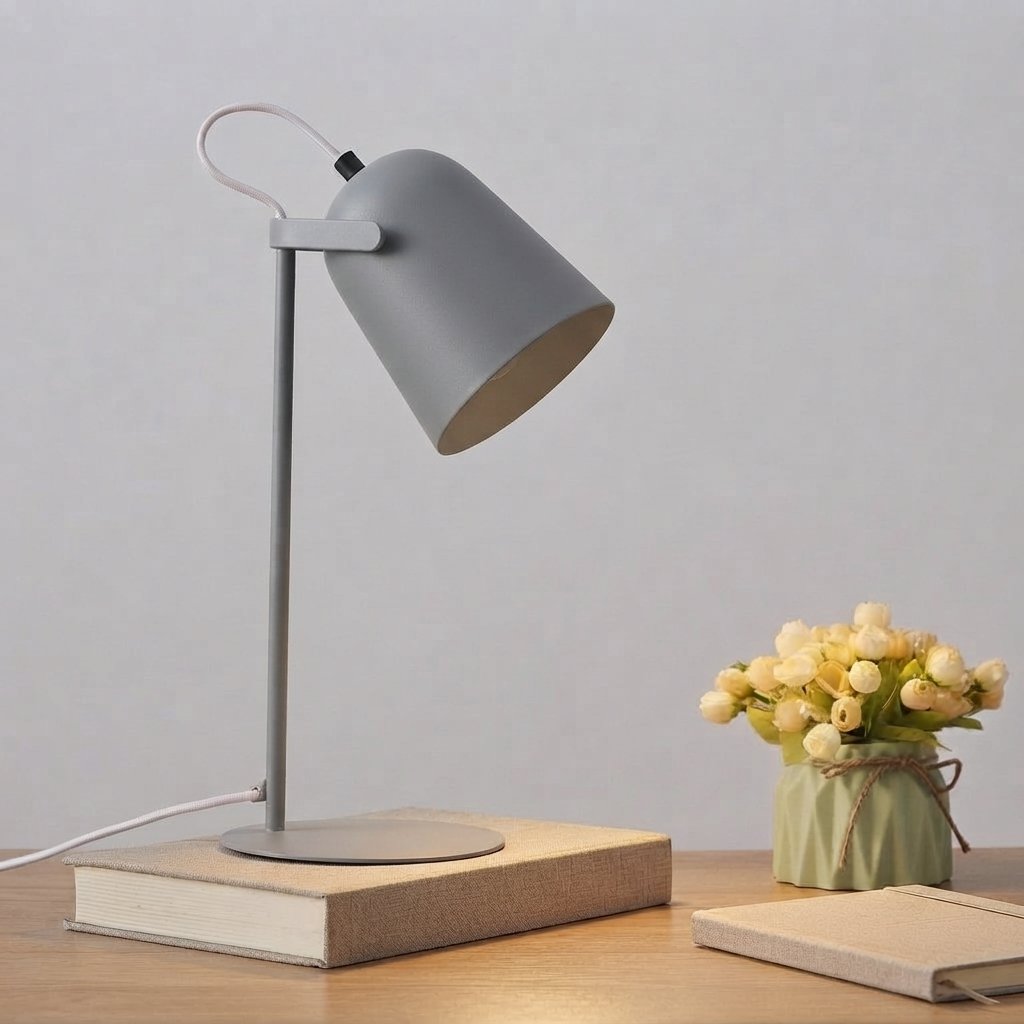 Metal Desk Lamp, Nordic Minimalist Style, LED Reading Light — Grey