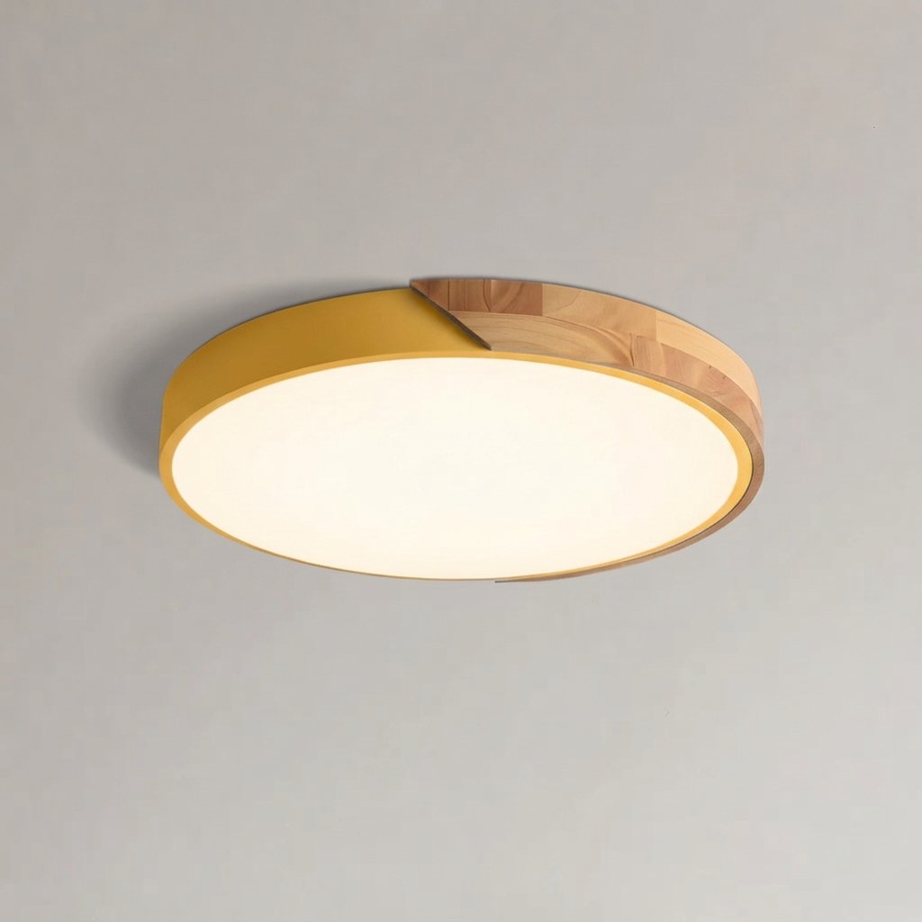Nordic Wood & Metal LED Flush Ceiling Light — Yellow