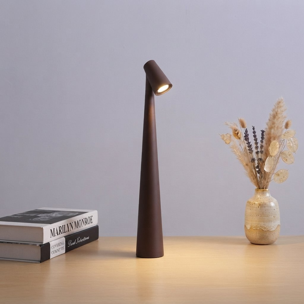 Rechargeable Touch-Dimming LED Table Lamp, Slim Design — Brown