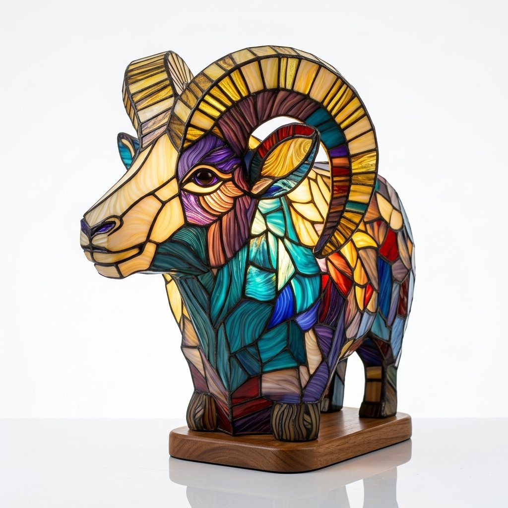 Stained Glass-Look Animal Table Lamp, USB LED — Sheep