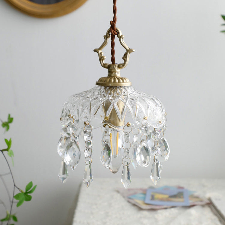 Vintage Copper Crystal Pendant Light E14 LED