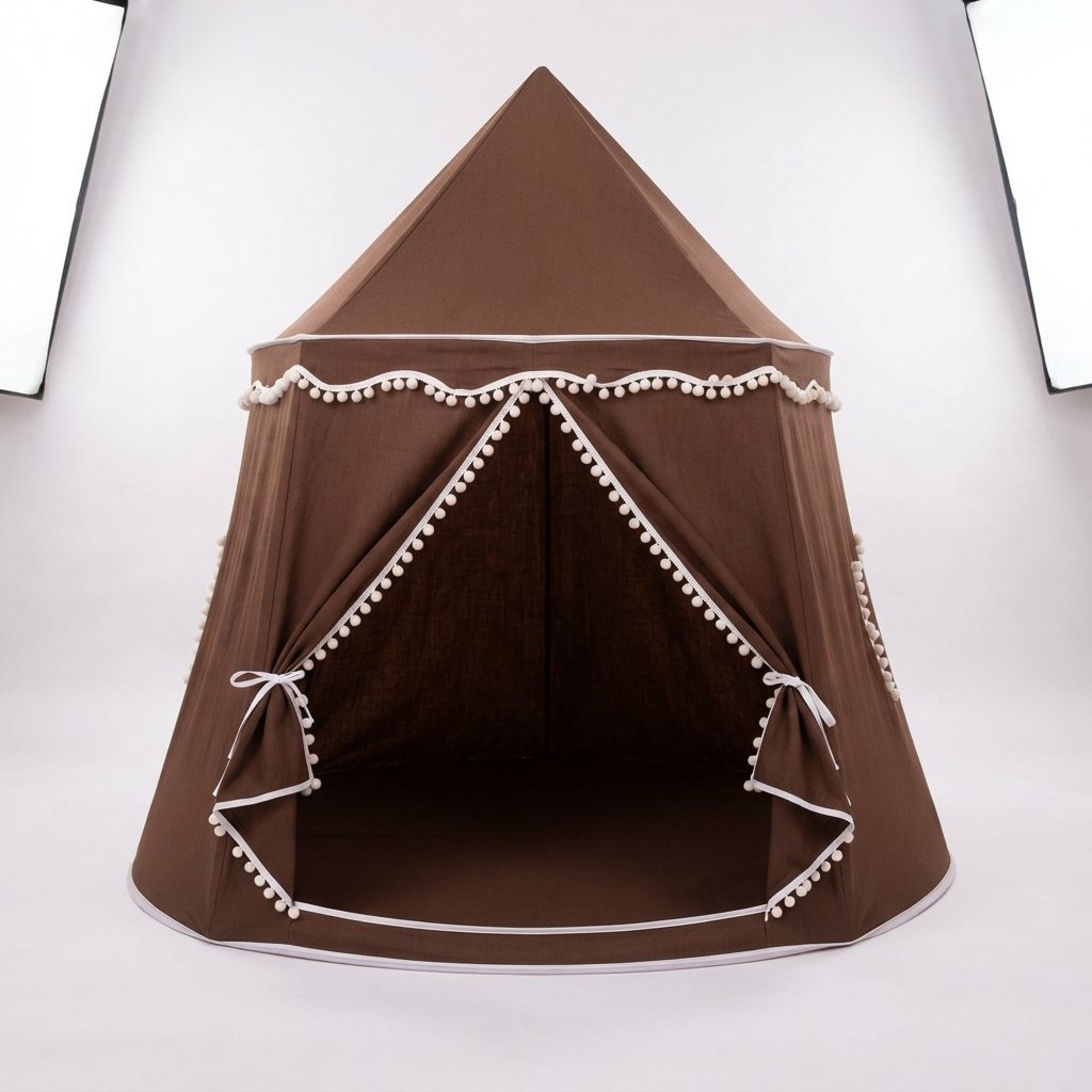 Children's Indoor Play Tent with Pom-Pom Detail — Coffee