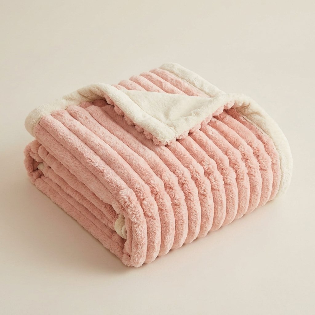 Faux Fur Fleece Blanket, Dual-Sided Plush Throw — Pink