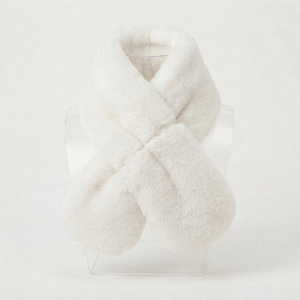 Faux Rabbit Fur Collar Scarf – Plush Knit-Backed — White