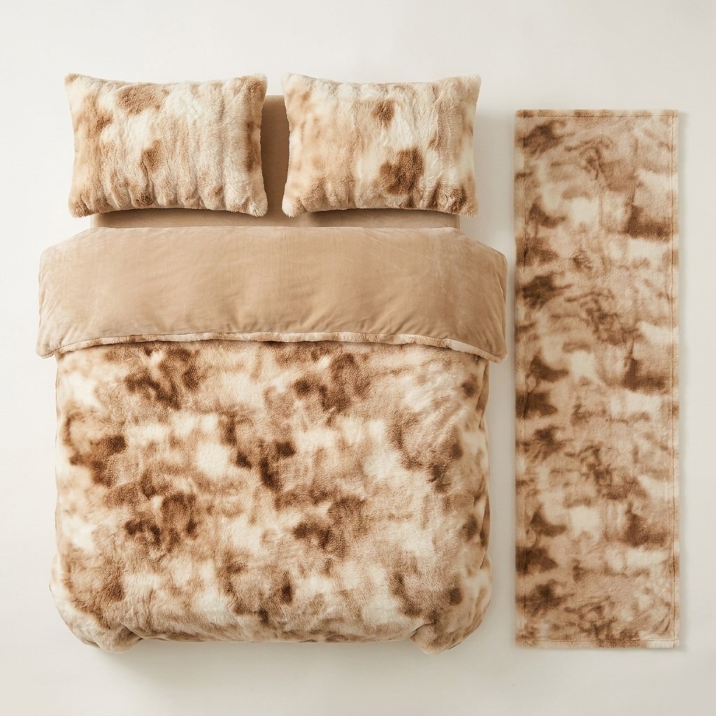Faux Rabbit Velvet Duvet Cover Set, 4-Piece Winter Bedding — Multicolour coffee