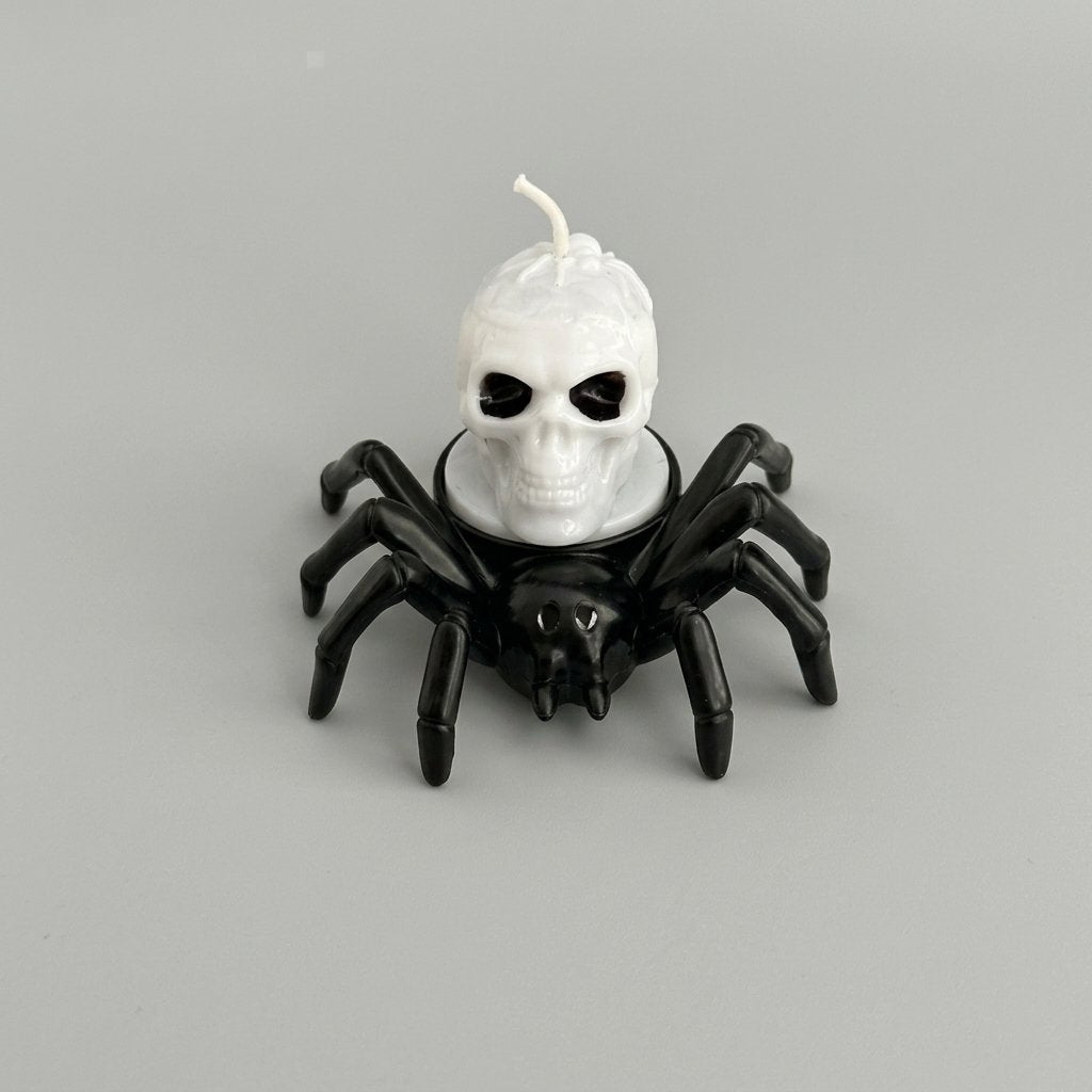 Halloween Spider Tea Light with Flickering LED Flameless Candle – Battery-Operated Decoration — Spider Back White Candle