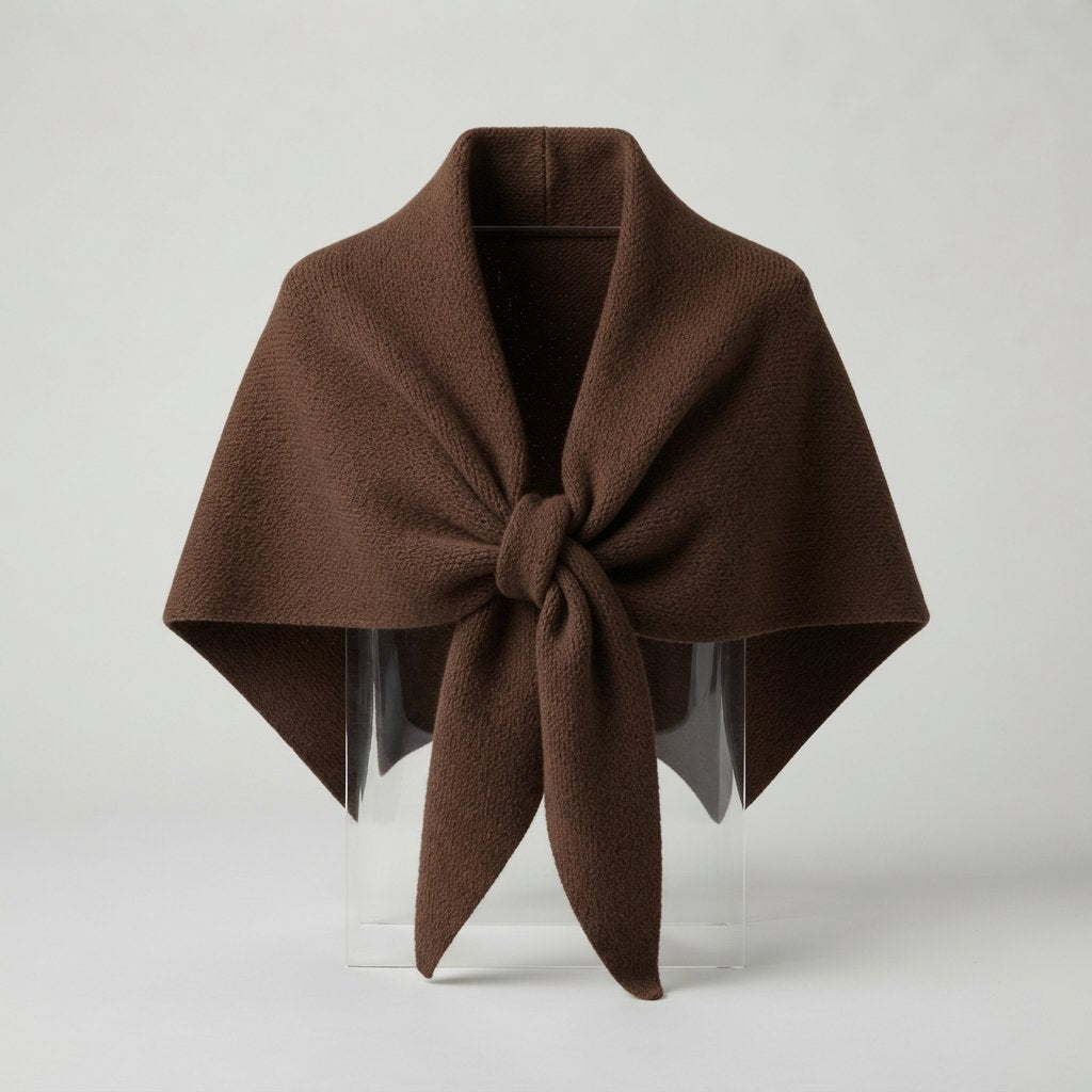 Knit Triangle Shawl Scarf, Wool-Feel, One Size — Brown