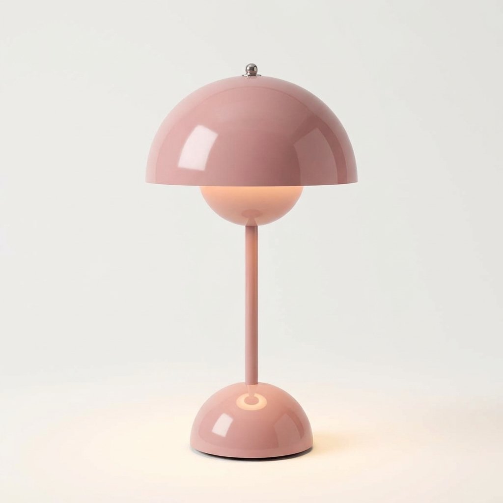 Mushroom Dome Table Lamp with Rounded Base — Pink