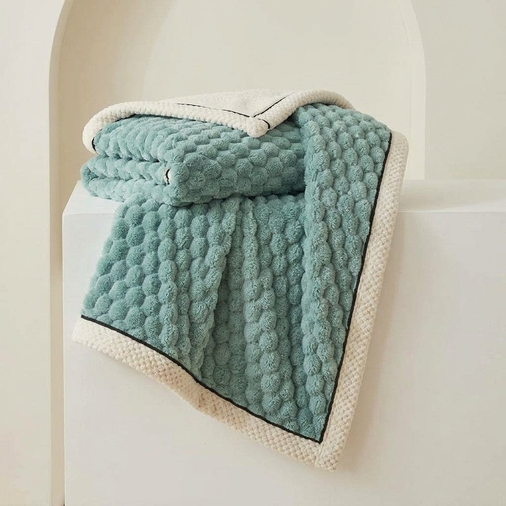 Plush Microfibre Throw Blanket, Bubble-Texture Fleece — Berry Blue