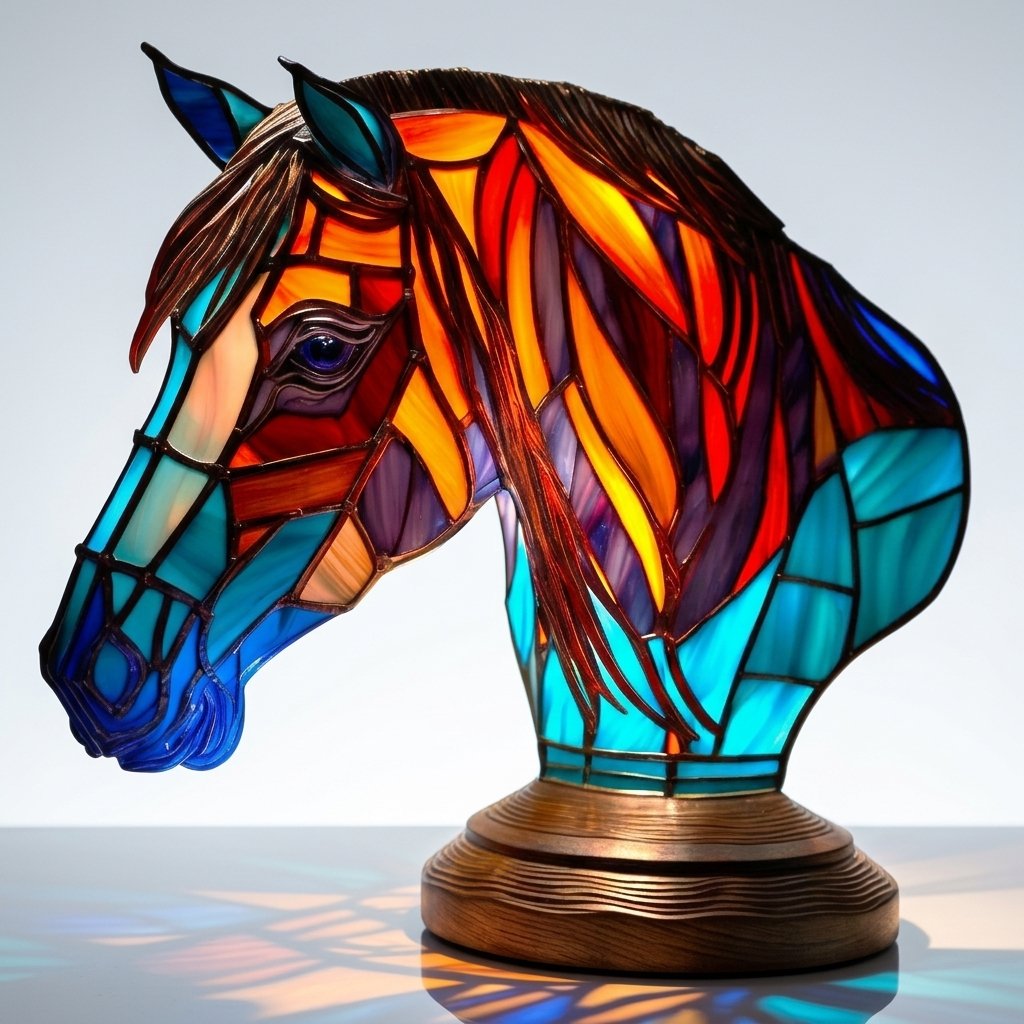 Stained Glass-Look Animal Table Lamp, USB LED — Horse