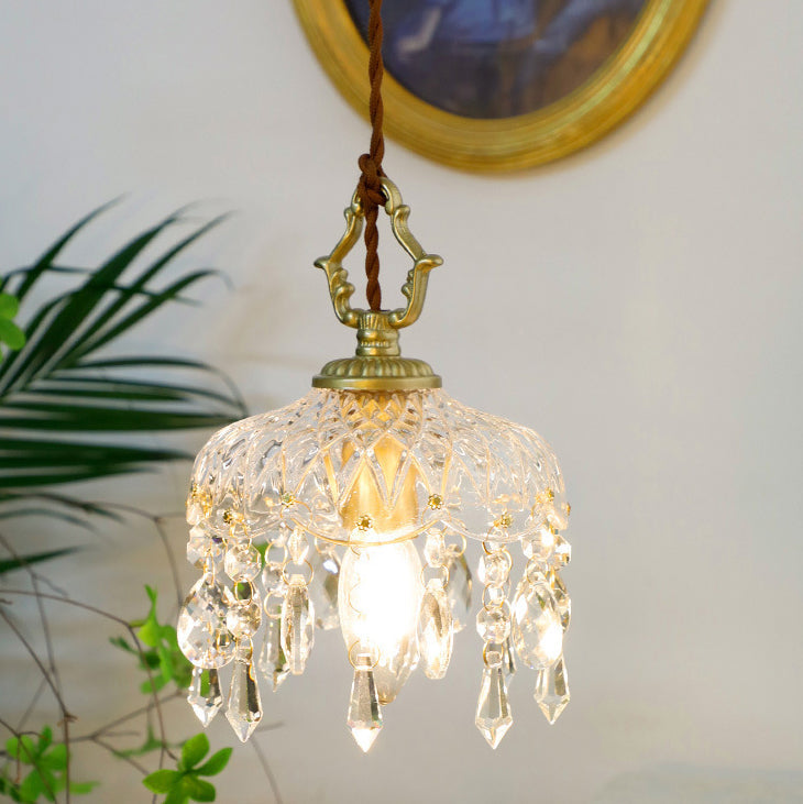 Vintage Copper Crystal Pendant Light E14 LED