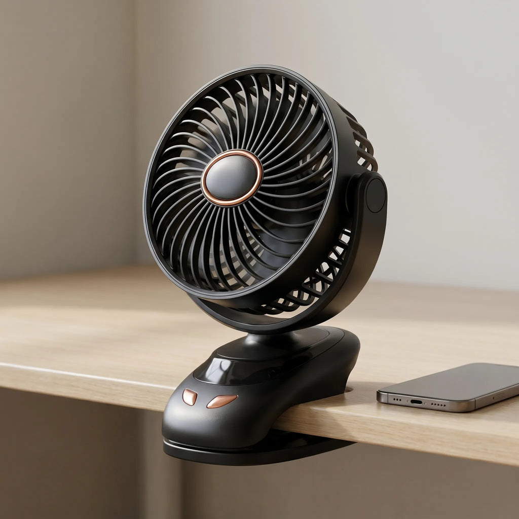 Aerocast™ -  Portable Rechargeable Clip Fan -  Cooling Personal Workspaces