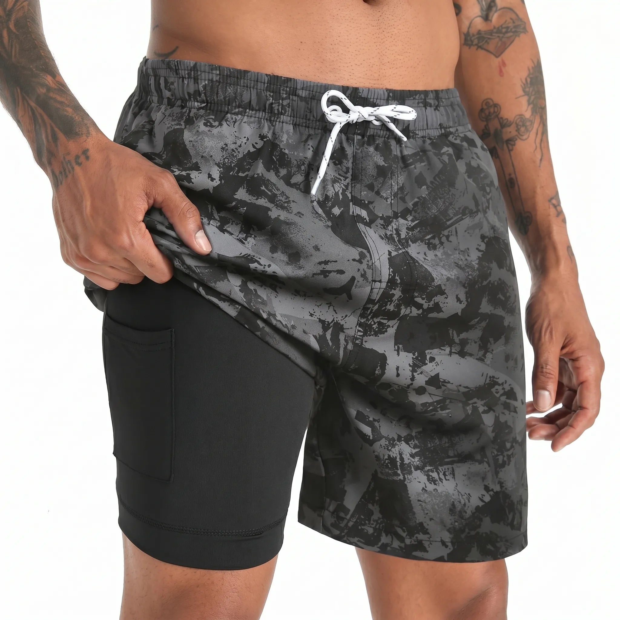 AquaStride™ -  Men's Lined Swim Shorts -  Ocean Swimming