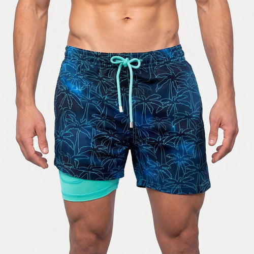 AquaStride™ -  Men's Lined Swim Shorts -  Ocean Swimming