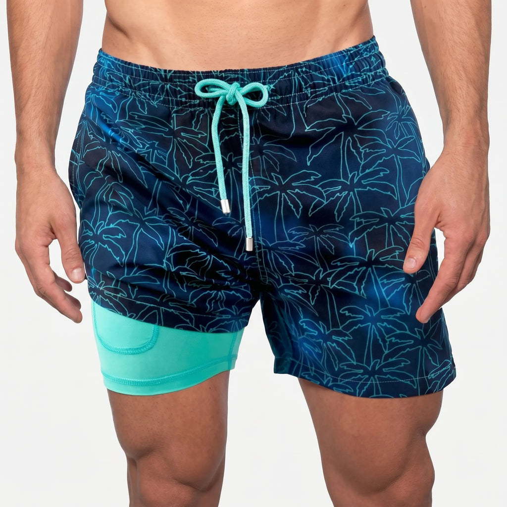 AquaStride™ -  Men's Lined Swim Shorts -  Ocean Swimming