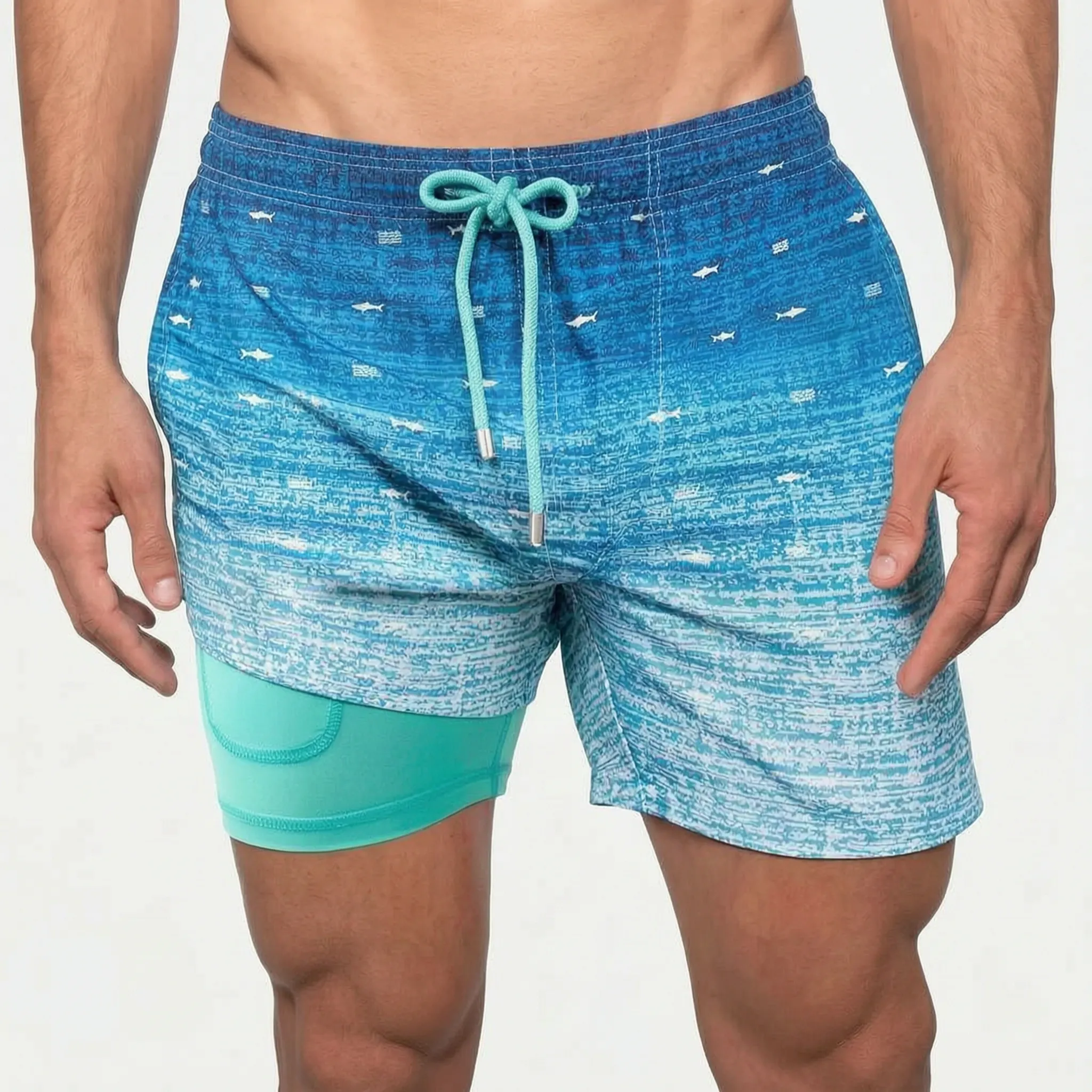 AquaStride™ -  Men's Lined Swim Shorts -  Ocean Swimming