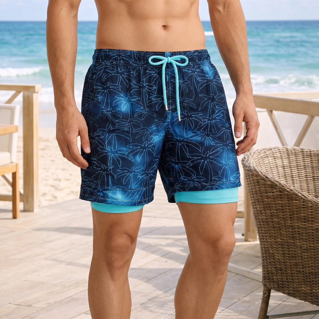 Aquamove™ -  Men's Printed Swim Shorts -  Swimming In The Sea