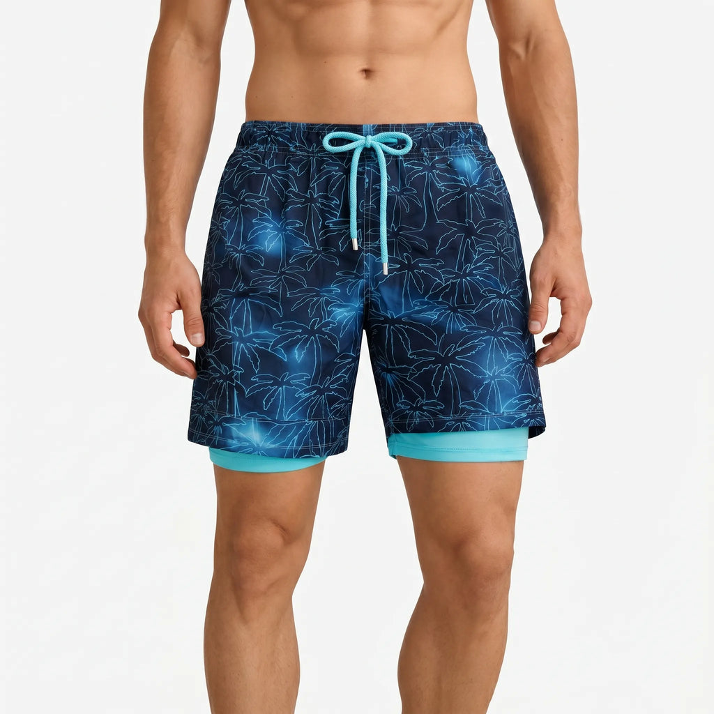 Aquamove™ -  Men's Printed Swim Shorts -  Swimming In The Sea