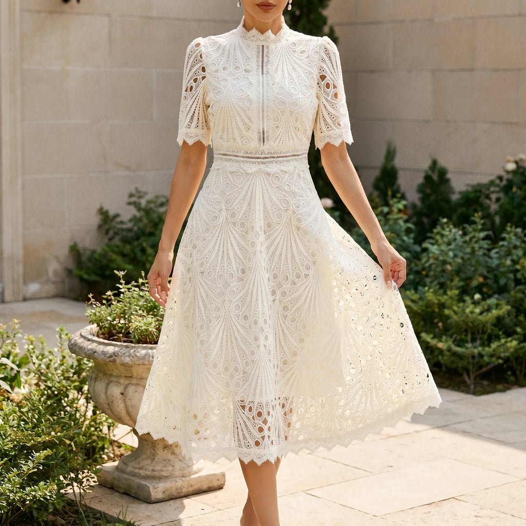 Arelia™ -  High Neck Midi Dress -  Attending Formal Events