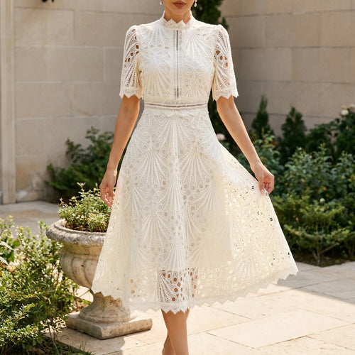 Arelia™ -  High Neck Midi Dress -  Attending Formal Events