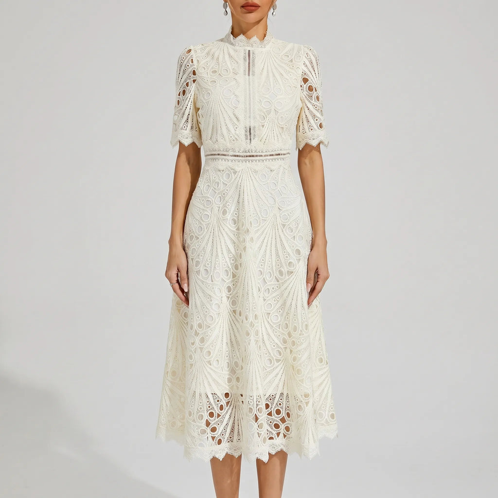 Arelia™ -  High Neck Midi Dress -  Attending Formal Events