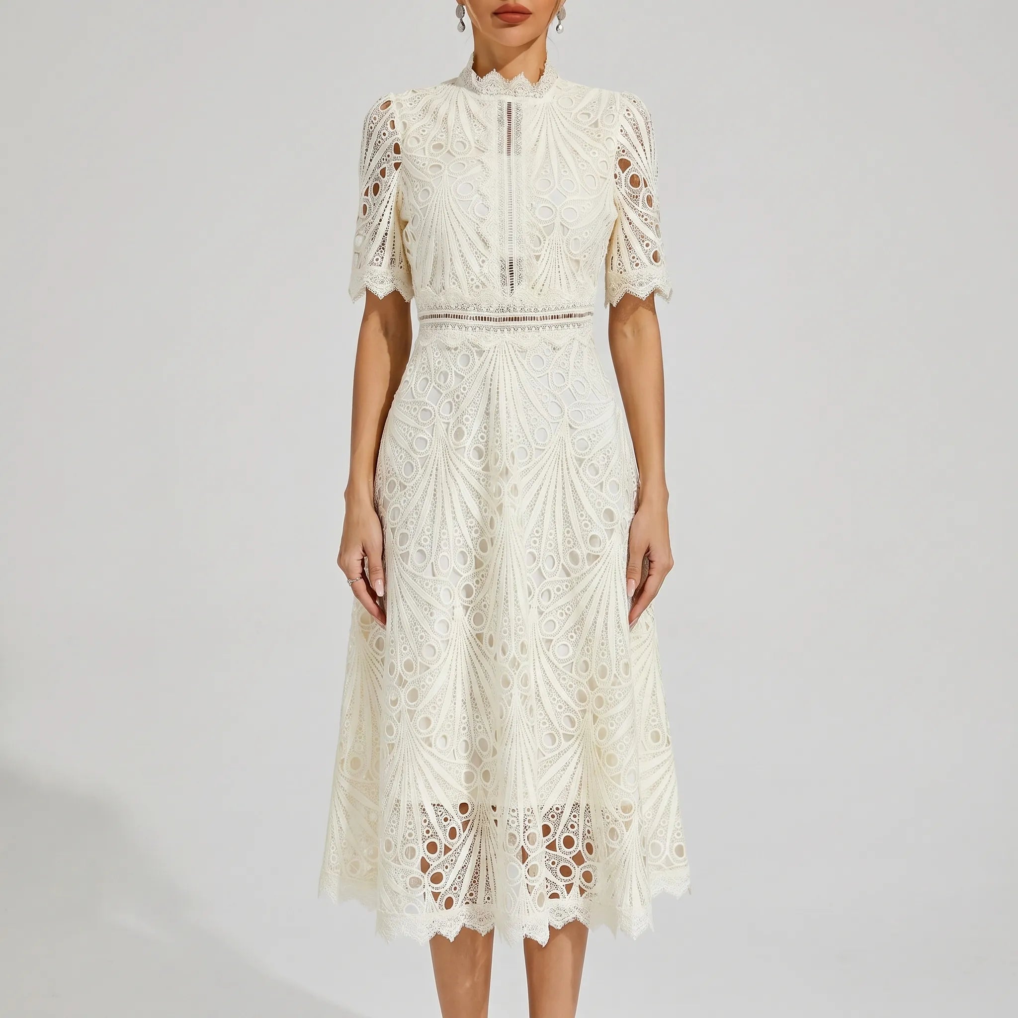 Arelia™ -  High Neck Midi Dress -  Attending Formal Events