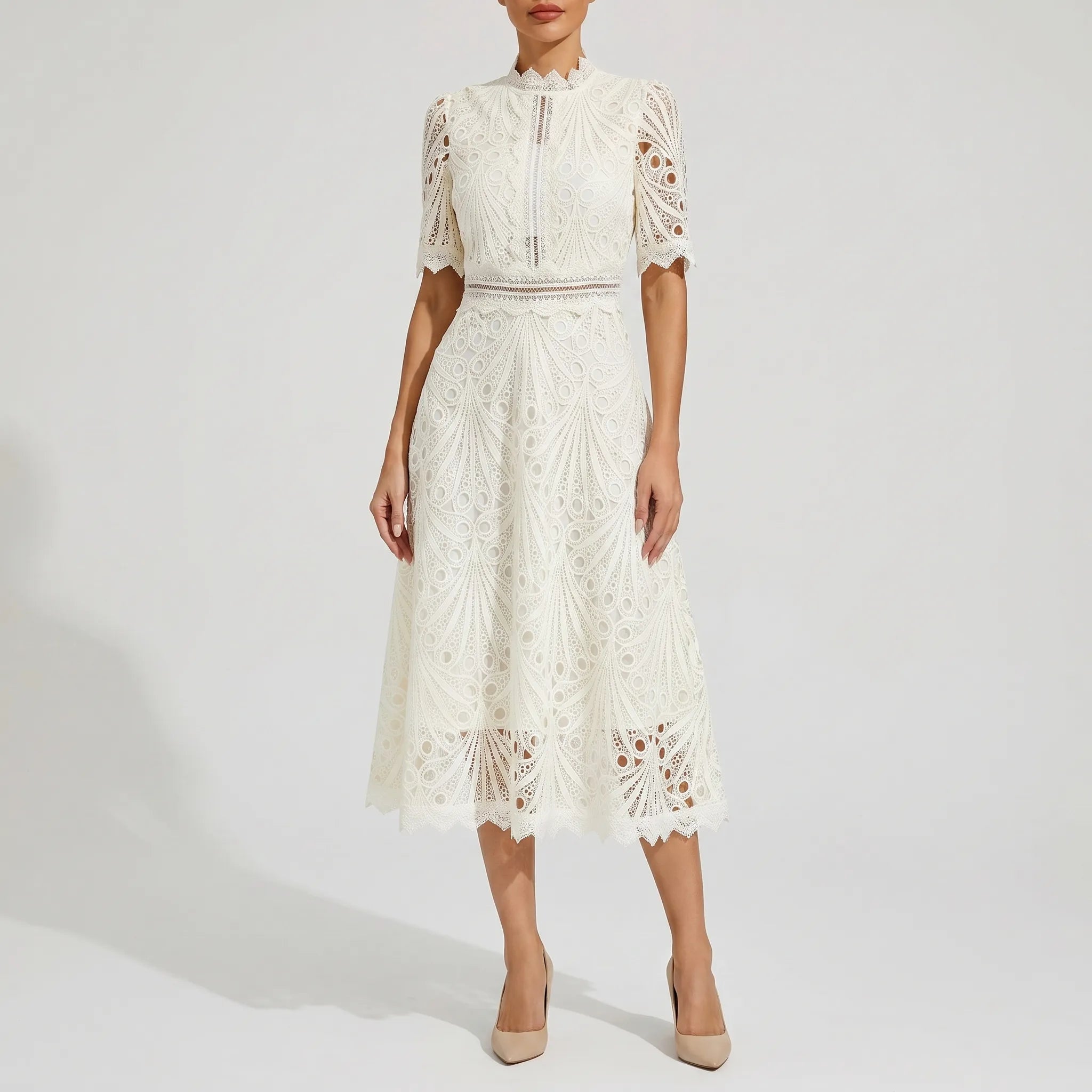 Arelia™ -  High Neck Midi Dress -  Attending Formal Events
